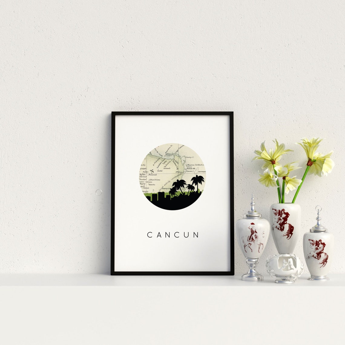 Cancun Mexico wall art travel poster Mexico map wall art Etsy