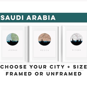 Saudi Arabia map print, Saudi Arabia souvenir, Jeddah travel poster, Mecca wall art, Medina map print, Riyadh Saudi Arabia wall art