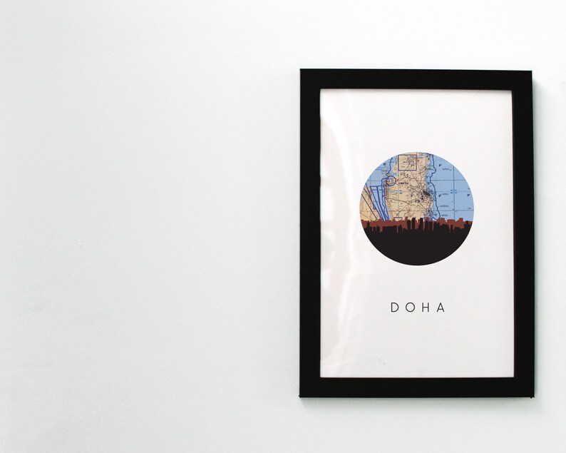 Doha Map Art Qatar Wall Art Middle Eastern Decor Middle Etsy