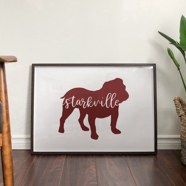 Starkville bulldog, Mississippi state art, Starkville, MS, Starkville, Mississippi print, bulldog art, Mississippi state print, ingelijste kunst