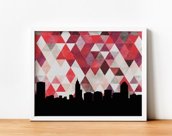 Raleigh NC art, geometric Raleigh skyline print, Raleigh, North Carolina wall art, North Carolina print, geometric wall art