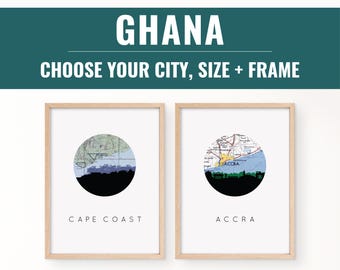 Accra Ghana Poster – Cape Coast Travel Map Art, African Decor