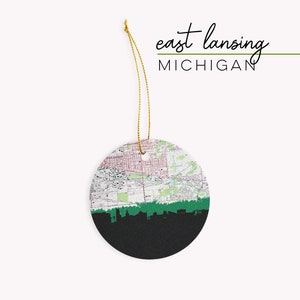 East Lansing Michigan Christmas ornament, Michigan gifts, college Christmas gift, Michigan college graduation gift, college custom ornament