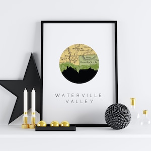 Waterville Valley New Hampshire Kunstdruck: Vintage Landkarte Silhouette