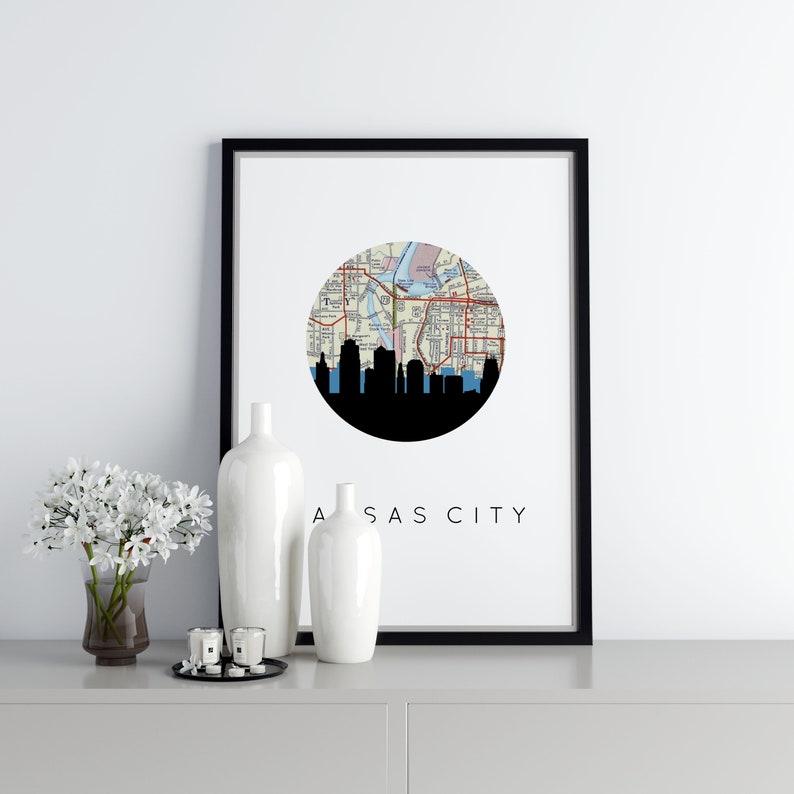 Kansas City skyline art print, Kansas City art, Kansas City map print, Kansas City Missouri art, skyline Kansas City print, KC wall art image 3