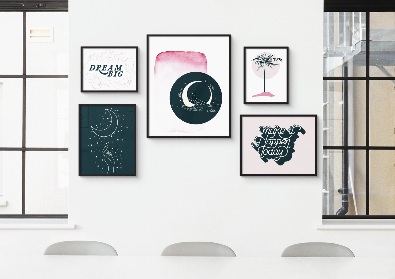 Pink and Navy Wall Art Mystical Art Gallery Wall Instant Etsy