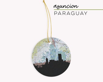 Asuncion Paraguay map gifts, Paraguay Christmas ornament, South America gifts, Latin America map, travel gifts, ornament for traveler
