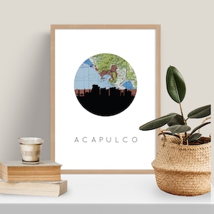 Acapulco Skyline Kunstdruck: Vintage Mexiko Karte Reiseposter