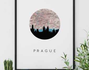 Praag poster, Praag kunst, Praag kaart kunst, Praag print, Praag kunst aan de muur, Tsjechische Republiek kaart, Tsjechische Republiek kunst, geschenken voor reizigers