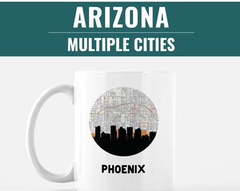 Arizona coffee mug, Phoenix Arizona gifts, Tucson Arizona mug, southwestern mug gift, Arizona city map mug
