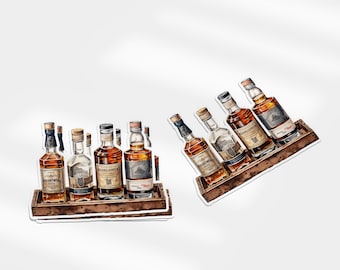 Bourbon Flight Sticker, Whiskey Bar Cart Decal, Rustic Western Vinyl Sticker