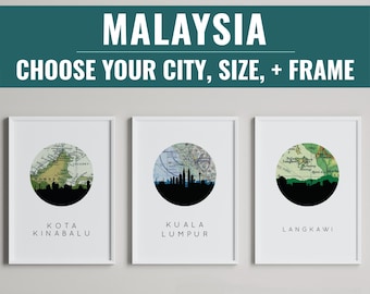 Malaysia Map Art Print: Kuala Lumpur, Langkawi, Kota Kinabalu