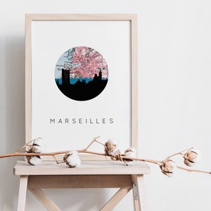 Impresión de Marsella, cartel de Marsella, cartel de viaje de Francia, ilustración de la ciudad, arte cartográfico europeo, decoración enmarcada de Francia, regalo francófilo