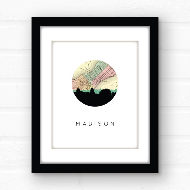 Madison WI Map Art Madison Wisconsin Art Madison Skyline Etsy