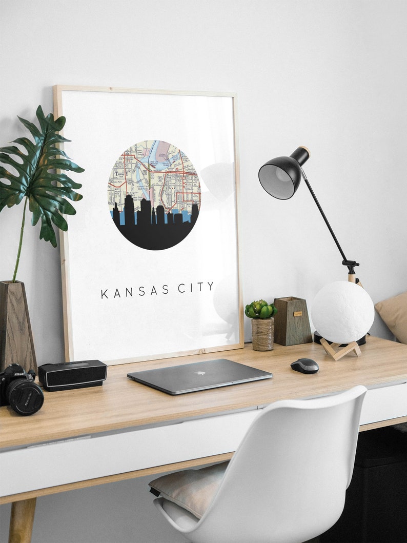 Kansas City skyline art print, Kansas City art, Kansas City map print, Kansas City Missouri art, skyline Kansas City print, KC wall art image 2