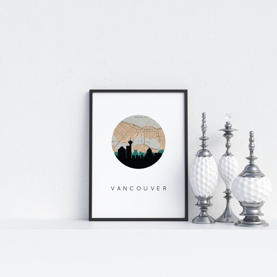 Vancouver map art, Vancouver, British Columbia art, Vancouver skyline print, Canada art, Vancouver BC map art, Vancouver wall art