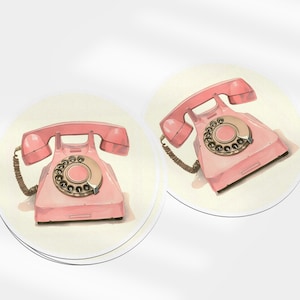 Pink vintage rotary phone circle vinyl sticker | French Cottagecore Collection
