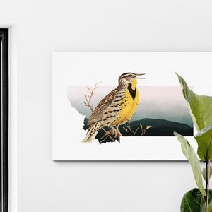 Montana state bird wall art, Montana Meadowlark art print, bird home decor, unique bird print, Montana home decor, western home decor image 6