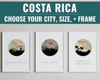 Costa Rica Map Art Print: Guanacaste & Manuel Antonio Decor