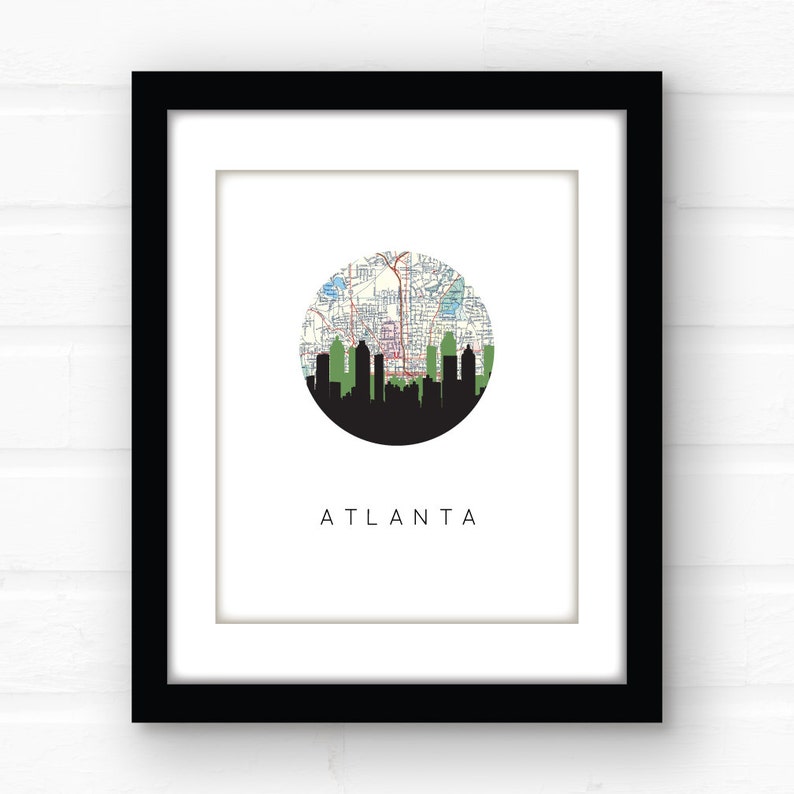 Georgia bulldog gifts Atlanta map art Atlanta realtor gift Atlanta skyline print state of Georgia housewarming gifts Atlanta art