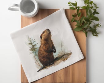 Beaver Tea Towel, 100% Cotton Oregon Kitchen 30 x 30 Inch