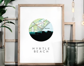 Myrtle Beach South Carolina city skyline art print, South Carolina decor, SC beach wall art, Myrtle Beach print, unique skyline art print