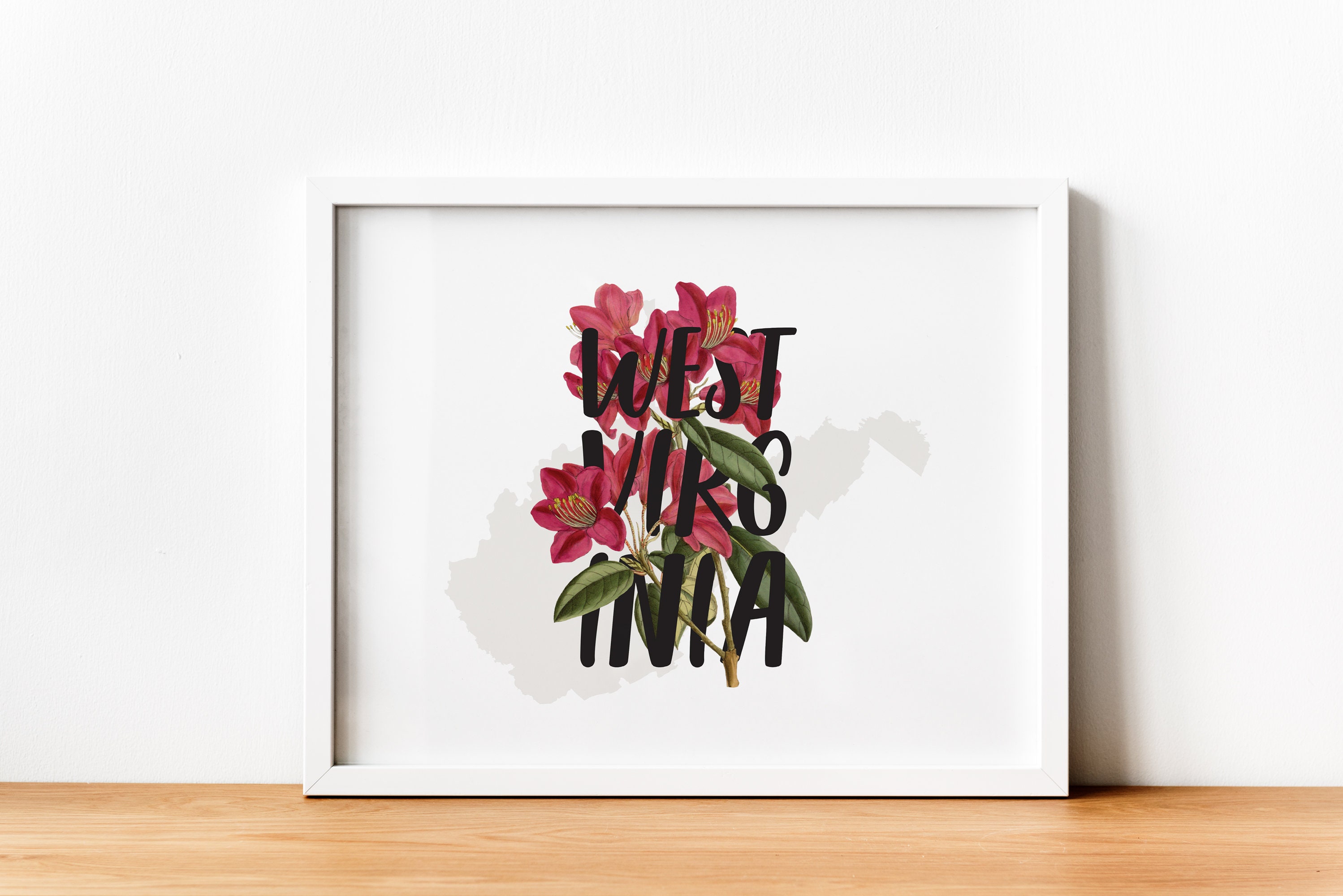 West Virginia Art Print West Virginia State Flower Art Botanical Poster Pink Flower Print Morgantown Wv Home Decor Rhododendron Poster