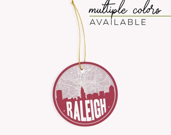 Raleigh NC Ornament: Skyline & Map Ceramic Gift