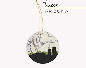 Tucson, Arizona skyline ceramic Christmas ornament, Tucson skyline, Tucson gifts, Arizona gifts, Southwestern Christmas