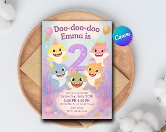 Baby Shark Birthday Invitation | baby shark  Birthday Party Invite | Editable baby shark  Printable Digital Download