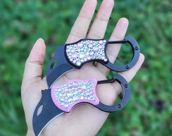 Mini coltello tascabile decorato a mano con strass - Coltello pieghevole scintillante, regalo di Natale, per lei
