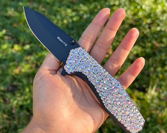 Coltellino tascabile decorato a mano con strass - Coltello pieghevole scintillante, nero, regalo di Natale, per lei