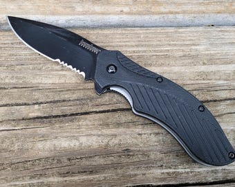 Pre-owned Black Kershaw Clash Assisted Opening Knife (3.25" Bead Blast Serr) 1605ST