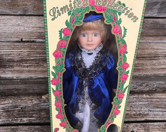 Vintage Limited Edition Genuine Porcelain Collectible Doll 1990s, With Box, Princess In Blue Dress
