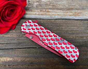 Red Heart S-TEC Knife. EDC Valentine's Gift for Her, Christmas