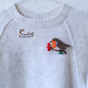 Handgefertigte Rotkelchen Brosche Robin Brosch