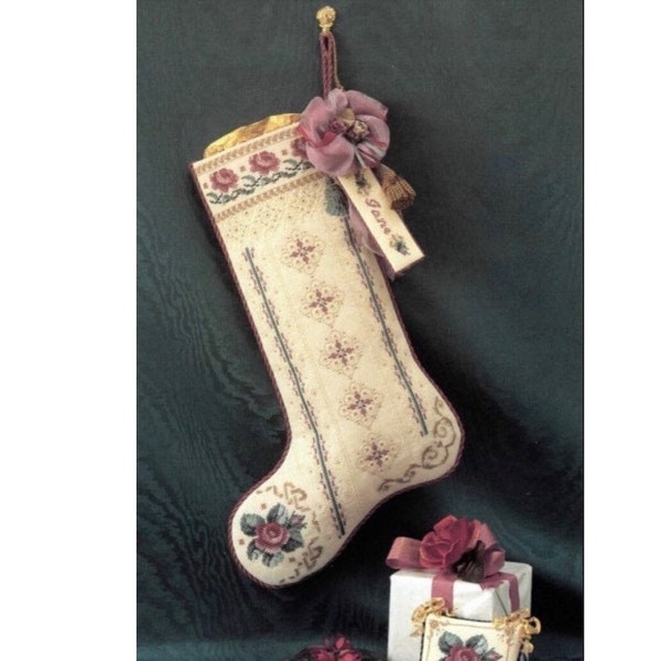 Vintage Cross Stitch Christmas Stocking Pattern Victorian Rose For St. Nicholas Roses Ornament Personalized PDF Instant  Digital Download