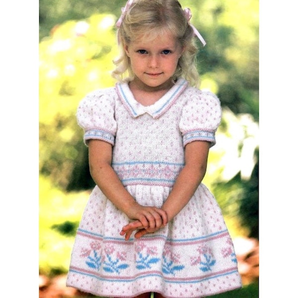 Vintage Knitting Pattern Toddler Girls Garden Dress Spring PDF Pattern INSTANT Digital DOWNLOAD  1-2 3-4 5-6 Toddler