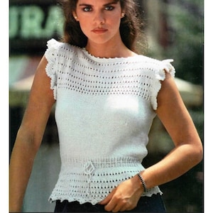 Vintage Knitting Pattern Lacy Eyelet Top Pullover Knitted Sweater PDF Instant Digital Download