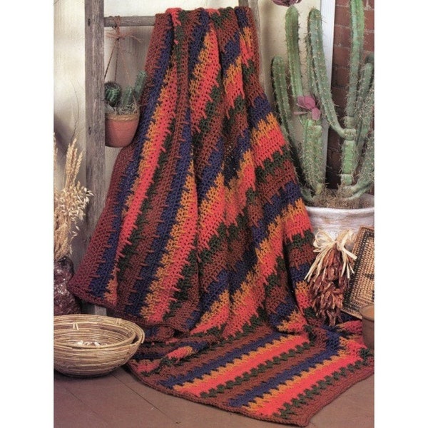 Crochet Mexican Blanket Pattern Siesta Blanket Stripe Afghan PDF Instant Digital Download South of the Boarder Decor