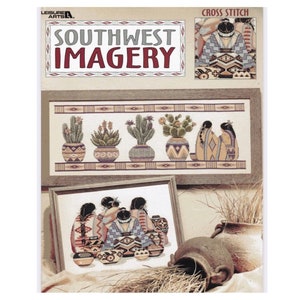 Vintage Cross Stitch Pattern Book Leaflet Southwest Imagery Indian Pottery and Blanket Designs PDF INSTANT Digital DOWNLOAD
