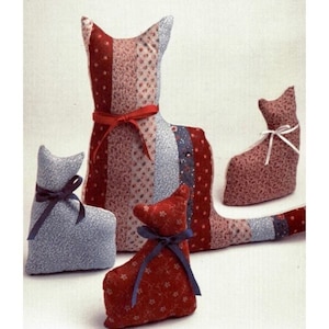 Vintage Sewing Pattern Calico Cats Folk Art Country Stuffed Plush Animal Decor PDF Instant Digital Download