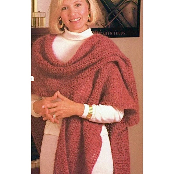 Vintage Crochet Pattern Easy Red Ruana Lacy Scarf Wrap Shawl Lightweight PDF Instant Digital Download