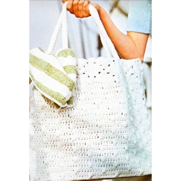 Vintage Crochet Pattern Popcorn Stitch Carry All Purse Tote Handbag Beach Bag PDF Instant Digital Download Bag Shopping Farmers Market Tote