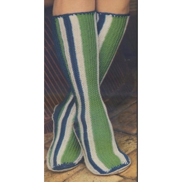 Easy Vintage Knitting Pattern Women's Ladies Pinchos Knee Slippers Socks with Soles PDF Instant Digital Download Garter Stitch