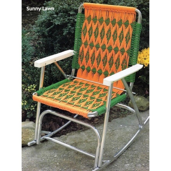 Chaise de jardin ensoleillée vintage en macramé des années 1980, chaises de patio en macramé, meubles de terrasse pliants PDF Téléchargement numérique instantané