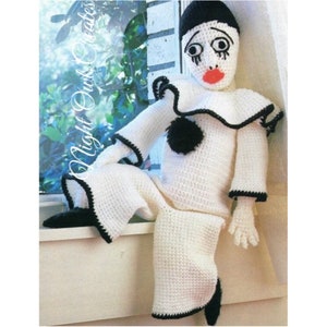 Vintage Crochet Pattern 27" Mime Pierrot Clown Doll PDF Instant Digital Download Black White Clown Amigurumi Plush Stuffed Toy