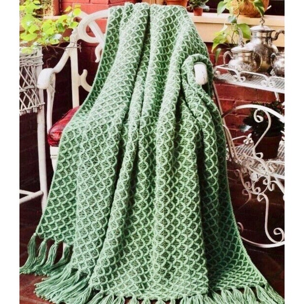 Vintage Afghan Crochet Pattern Emerald Trellis Blanket Cozy Green Throw PDF Instant Digital Download