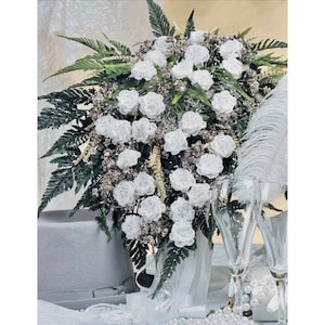 Vintage Crochet Pattern Wedding Bouquet White Roses Flowers Artificial Wired Flower Arrangement PDF Instant Digital Download Cotton Crochet