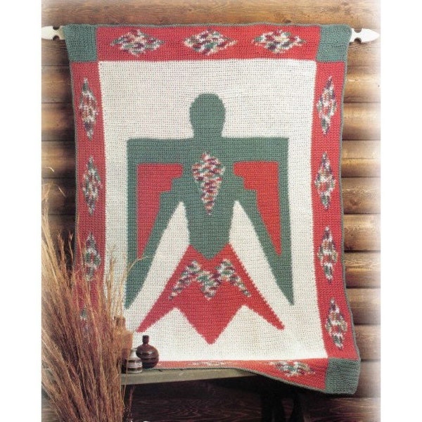 Vintage Crochet Blanket Pattern Thunderbird Native American Mythology Bird Afghan Throw PDF Instant Digital Download Navajo Symbol